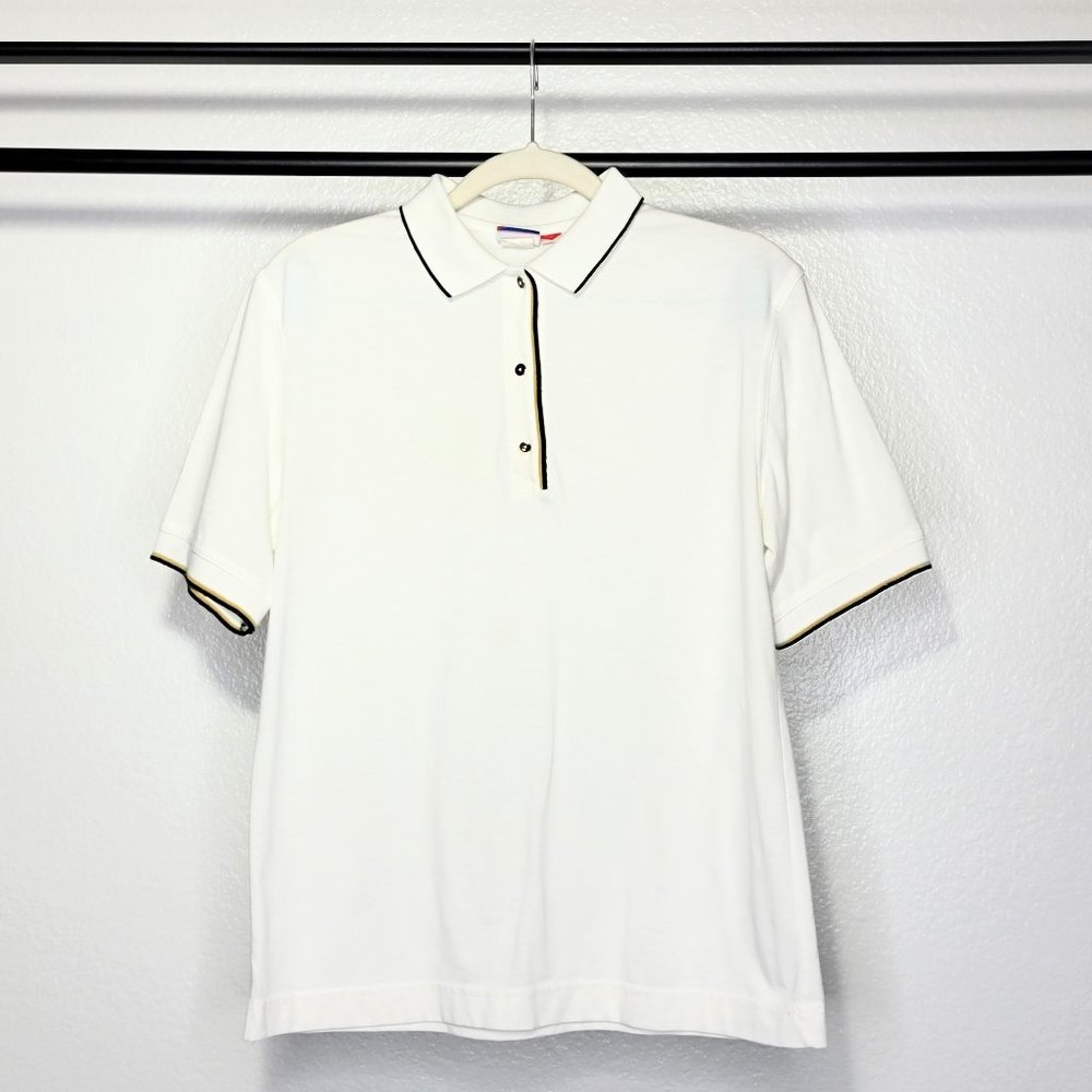 Tail Vintage 80s Women's White w/ Gold & Black Stripe Accents Polo Size Small